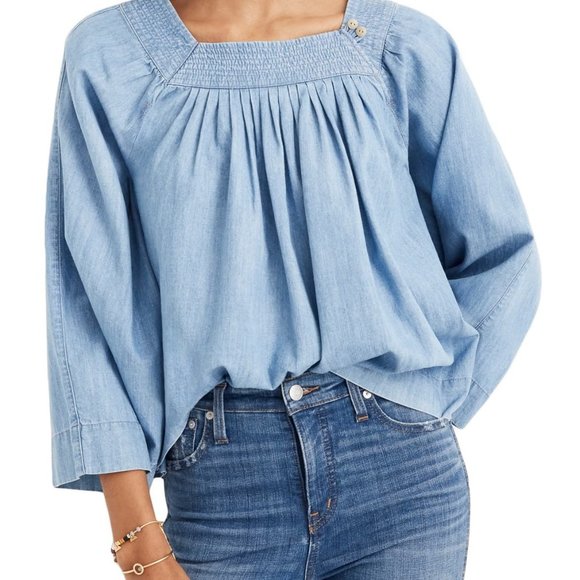 Madewell Tops - Madewell Square Neck Denim Popover Swing Top